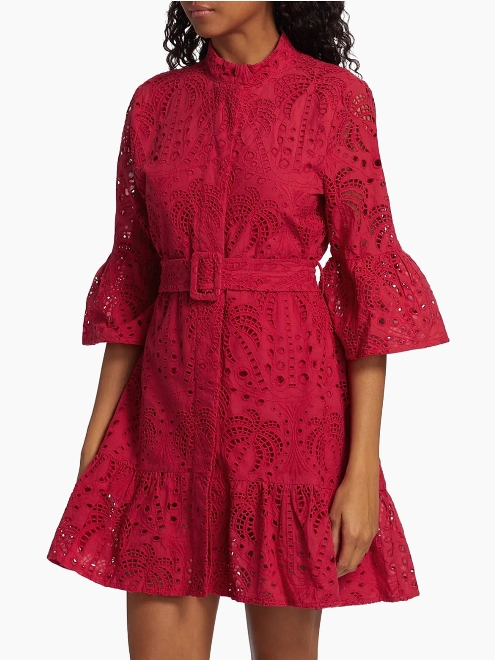 Farm Rio Women’s Red Eyelet Belted Fit-and-Flare Dress